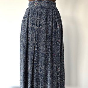 Vintage Navy Maxi Floral Silk Skirt